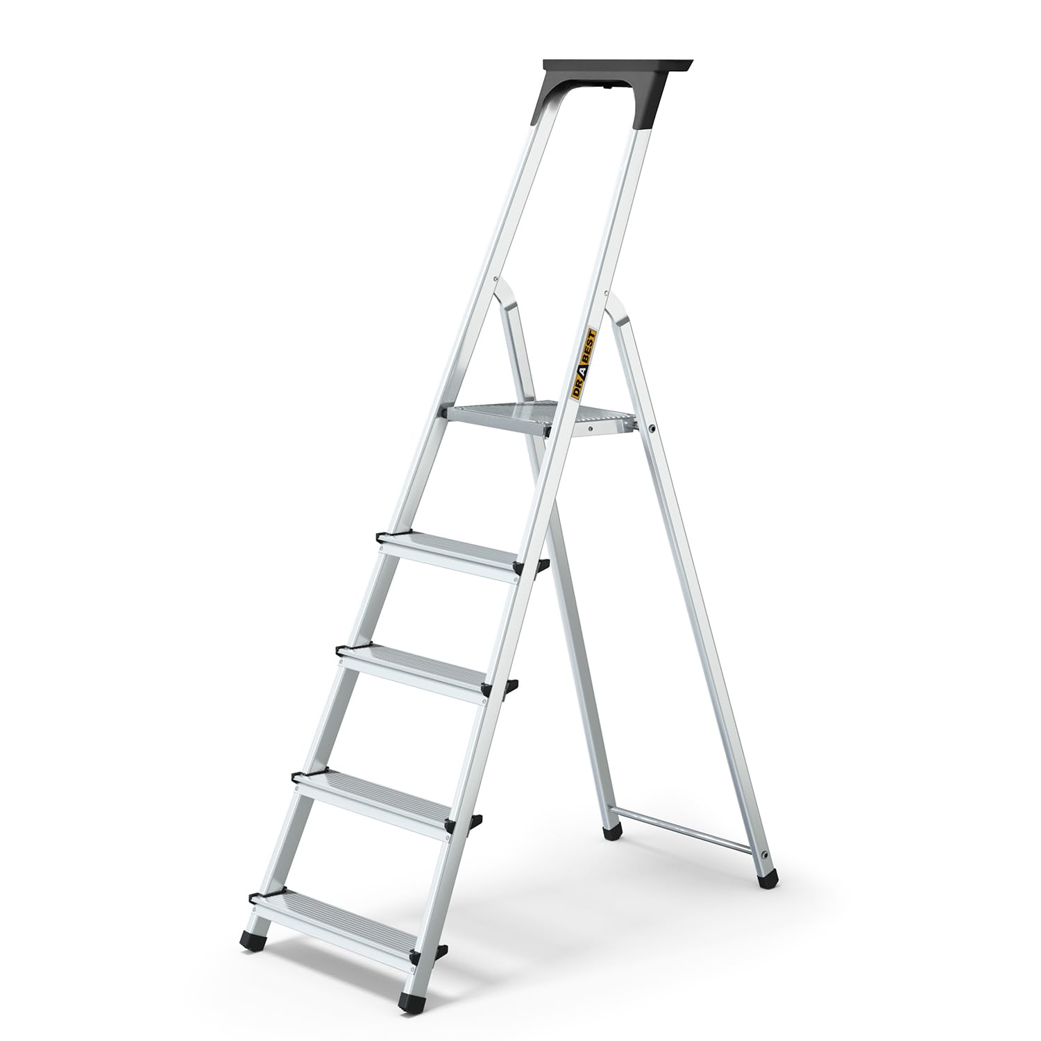 Drabest Silver Step Ladder Folding - Aluminum Folding Ladder - Lader With A Tool Shelf & Work Platform - Stepladders Tread - Capacity 125 Kg - Multi-Purpose Ladders - 45X168x11cm Size 5