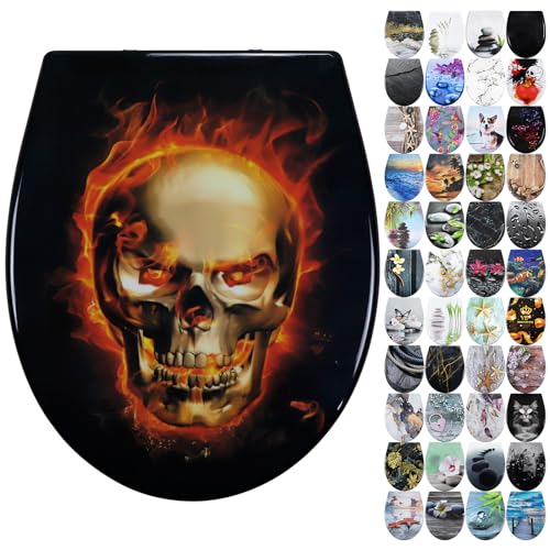 Fanmitrk Toilettendeckel, WC Sitz mit Absenkautomatik, Duroplast Klodeckel mit Motiv, Klobrille Montage von oben, Toilettensitz mit Quick Release Funktion (UF81927)