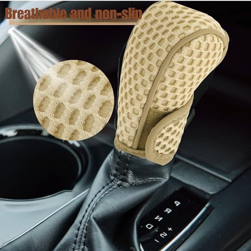Image of SARTE Gear Shift Knob Cover Anti-Slip Breathable Cotton mesh Anti-Scratch Handle Protector Premium for All Cars Universal fit (Beige)