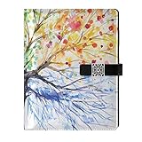 Leder-Tagebuch, Notizbuch, Tagebuch, Notizblock, Reisen, handbemalt, bunt, vier Bäume...