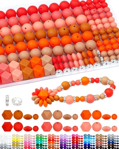 FIVEIZERO 172PCS Silicone Beads for Keychain Making, 6 Orange Shades