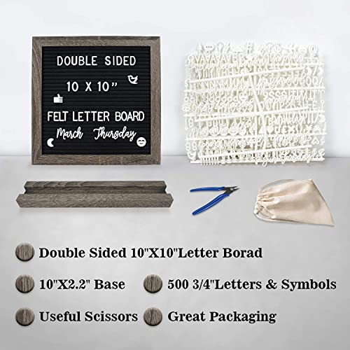 Newzeal Felt Letter Board 10X10" Announcement Board Double Sided Letter Board Sign For Tabletop/Wall Decor, Changeable Message Board With Wood Base/500 White Characters/Scissors (Rustic Wood) #TOP1