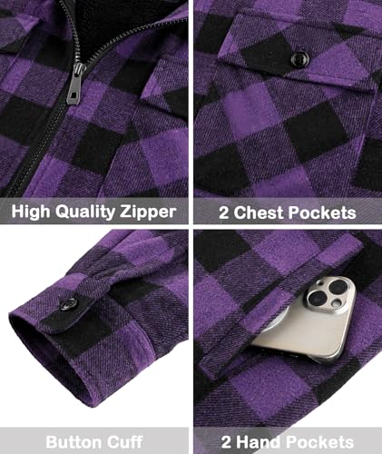 Image of SCODI Men's Flannel Jacket Sherpa Lined Plaid Fleece Hoodies Zip Up Coat