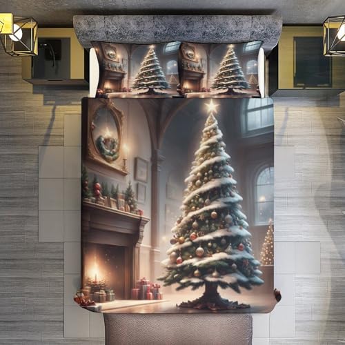 Housse de couette microfibre douce motif sapin Noël 3D - 3
