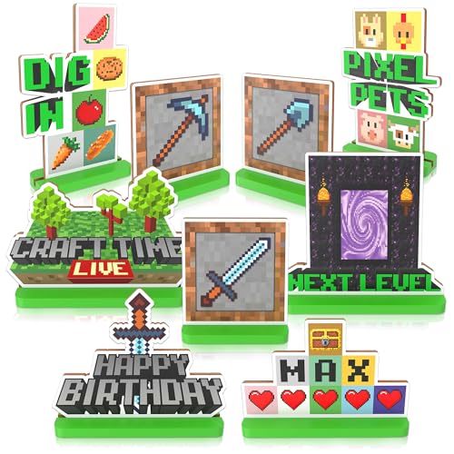 THAOSE 9pcs Pixel Video Game Gaming Level Up Themed Wooden