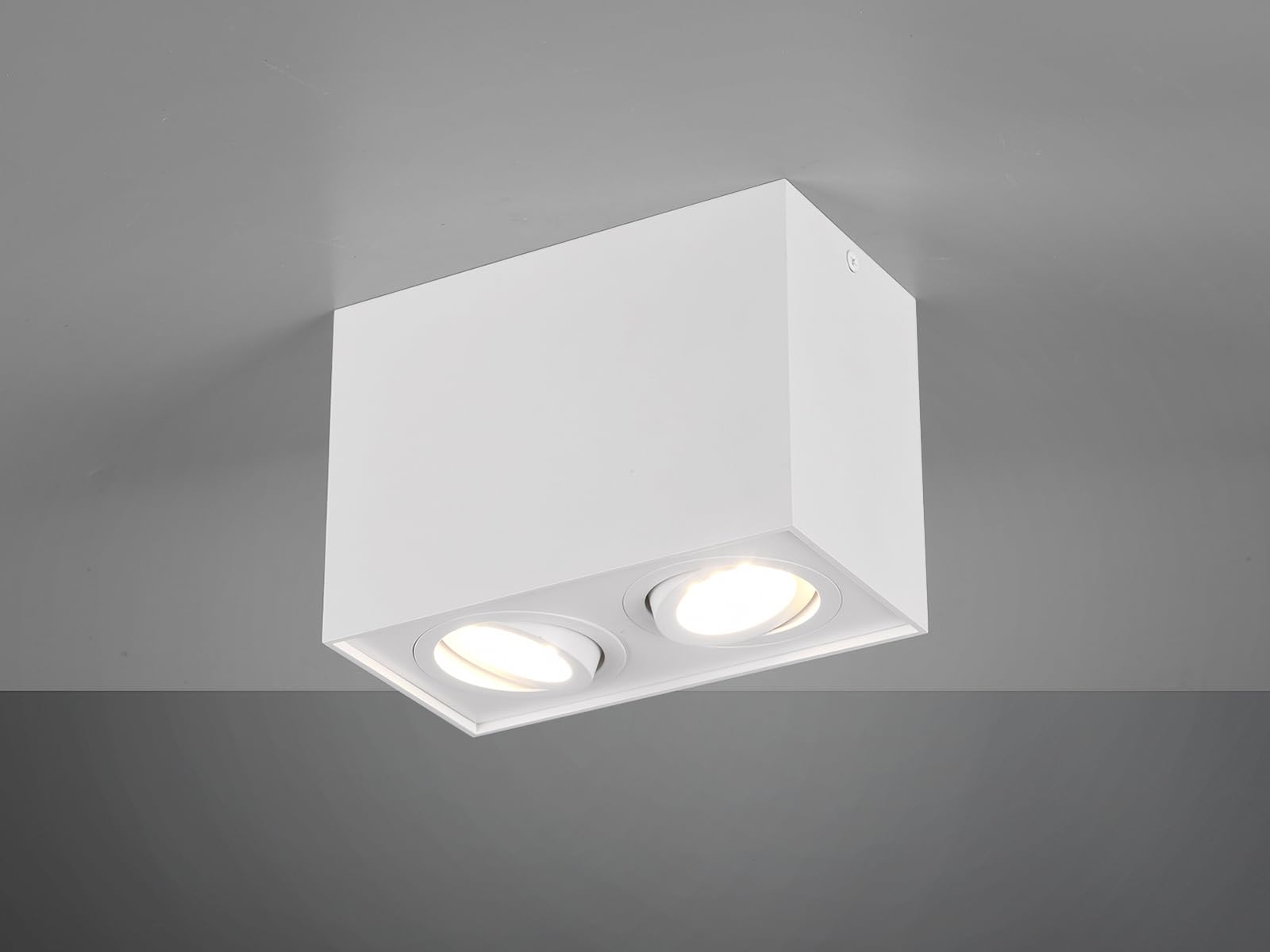 Trio, faretto da soffitto a forma di cubo con LED e due faretti orientabili, bianco opaco