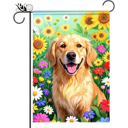 BlissYard Welcome Garden Flag 12x18Inch Golden Retriever Decor