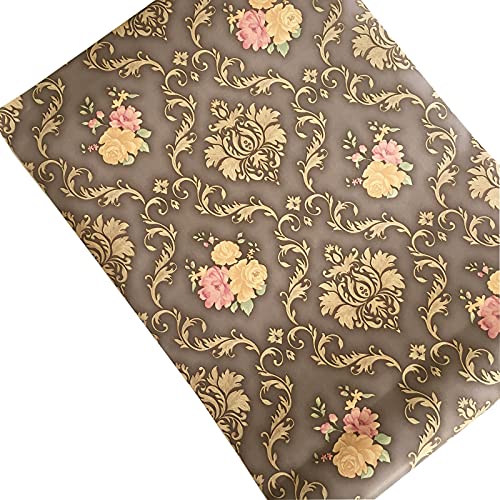 Myfun 32.8Ft X17.7Inch,48.4 Square Ft, Coffee-Golden Floral Wallpaper Peel And Stick Luxury Damask Vintage Contact Paper,Self Adhesive Wall Paper For Living Room Slype Tv Background #TOP2