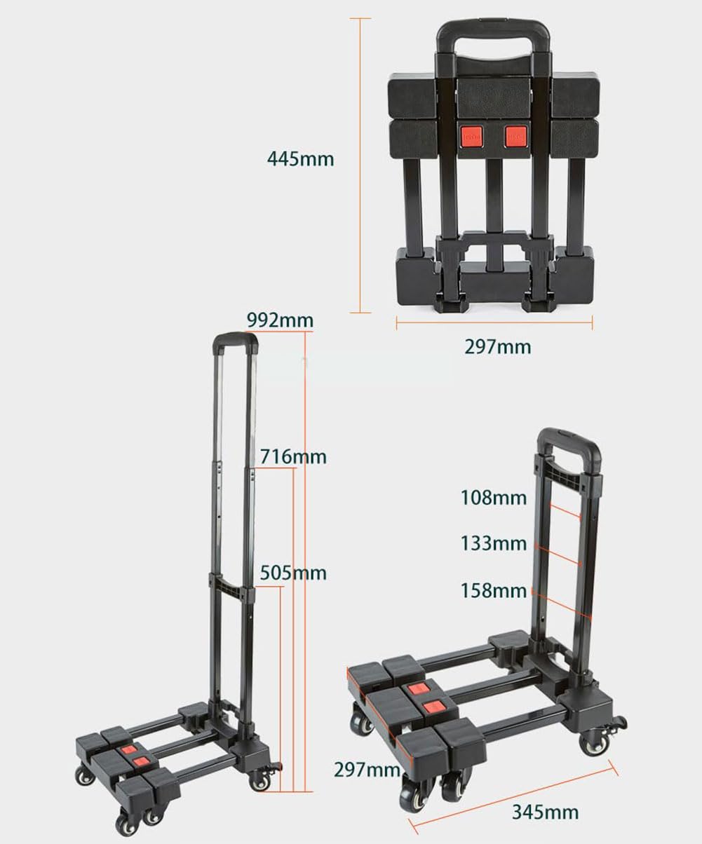 Carrello a mano pieghevole portatile, carrello per bagagli leggero con 6 ruote girevoli, carrello a mano pieghevole con maniglia regolabile, carrello multiuso per spostamenti e acquisti da viaggio