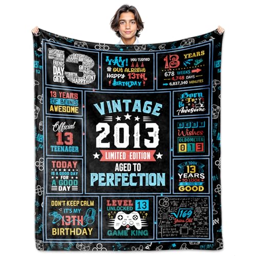 Yofipon Regalo per 13° compleanno per ragazzo, regalo di compleanno per ragazzi di 13 anni, coperta 152 x 127 cm, regalo per ragazzo di 13 anni, decorazioni per 13° compleanno per ragazzi, idee regalo