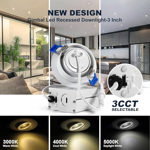 Image of Sublimation 8 Packs 3 Inch led recessed Light,Waterproof recessed Lights for Shower,Ultra-Thin 10w with Junction Box,3 Colors Adjustable,Suitable for Bathroom,Parlor,Bedroom,Kitchen,Balcony