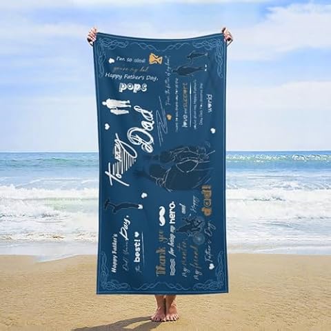 Birthday Gifts for Dad from Daughter Beach Towel Son Best Dad Gifts Microfiber Quick Dry Beach Towel, Pool Gym Camping for Men Beach Essentials Accessories Vacation Gift (Dad Towel-1, 31 x 63 Inch) Cover