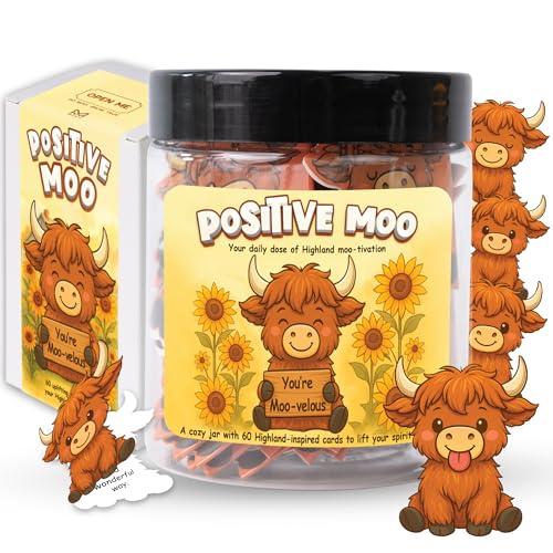 Miarita Positive Highland Cow Jar – 60 Positive Affirmation Cards For Women - Highland Cow Gifts For Women, Coworker, Teacher, Teacher Appreciation Gifts, Mental Health & Stress Relief Support Gift