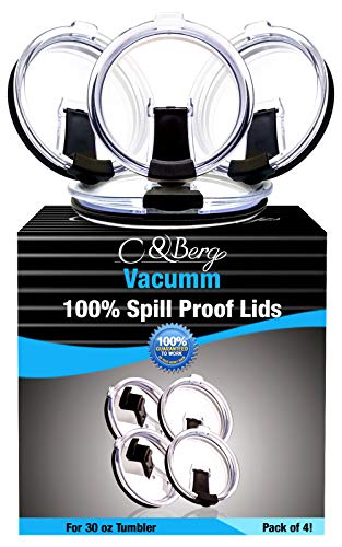 4 Yeti Lids 30 oz Spill Proof- No Leak Splash resistant Vacuum Replacement Black Locking Closure 4 Lids for Tumbler, Fits Ozark Lids Open/Close 3.5 Inch Diameter by C&Berg