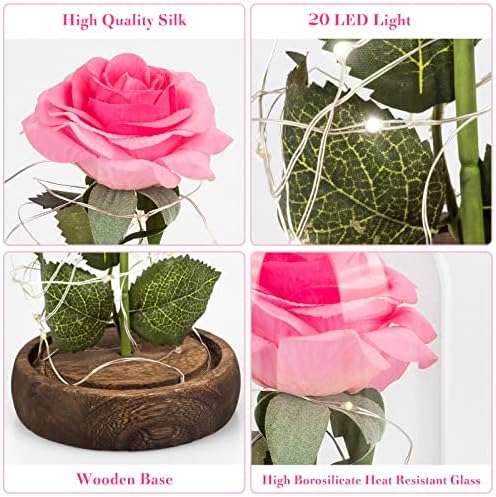 Forever Rose Flower with Led Light, Gift for Her, Best Romantic Present Ideal for Girlfriend Mother Girl on Birthday, Valentines Day, Mothers Day, Wedding, Anniversary, Christmas (pink)