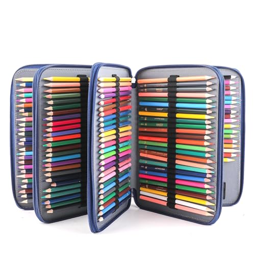 Image of Vomgomfom 200 Slots Pencil Case 4-Layer PU Leather, Handle, Blue Rose