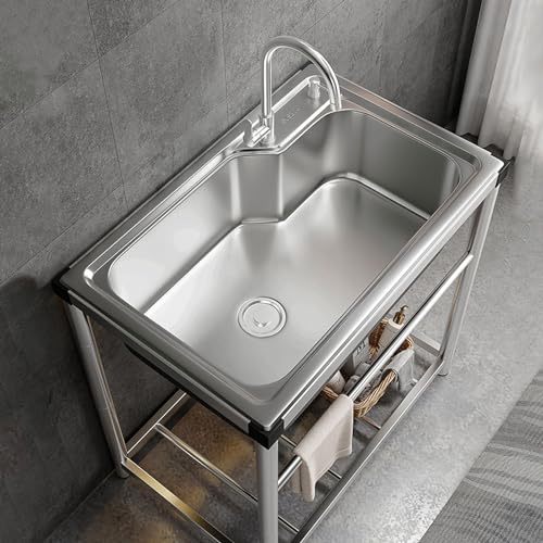 Lavabo mobile à cuve unique en acier inoxydable pour usage intensif