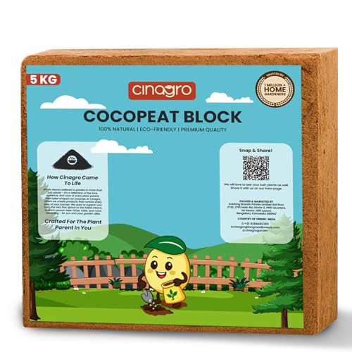 Image of Cinagro Cocopeat (5 kgs Block, Expand up to 75 litres or 15 Kgs Cocopeat Powder), Natural Coconut Coir Fibres, Organic Fertilizer for Home Gardening, Potted Plants, Pure Cocopeat Block for Plants