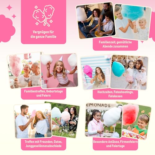 CANDY LAMA Zuckerwattemaschine für Zuhause | Cotton Candy Machine mit Stäbchen und Messlöffel | Zuckerwatte Maschine 400 Watt - Große Schale & Spritzschutz | Ideal für Kinder Party & Events – Bild 7