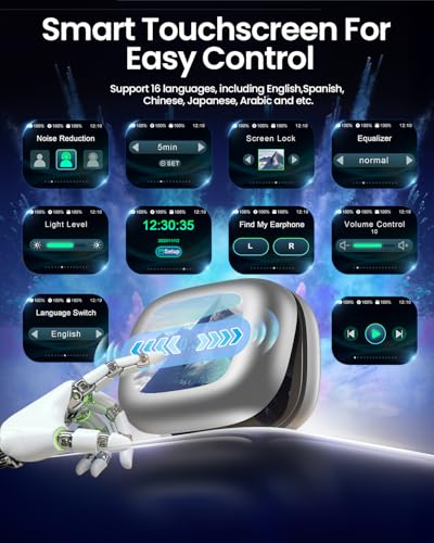 Image of LEEMC Wireless Earbuds, Bluetooth Headphones 6.0, Ear Buds with Touch Screen, ANC ENC Noise Cancelling, 40H Bass Stereo Sound Over-Ear Earphones for iOS, Android, Sports, Workout，Silver