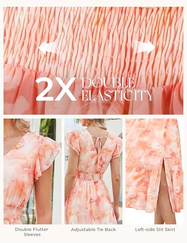 Image of GRACE KARIN 2026 Womens Summer Dresses V Neck Ruffle Sleeve Floral Boho Beach Dress A-Line Swing Midi Wedding Guest Sundress