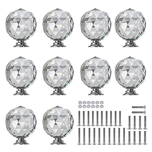 Sunmall 10 Pcs 30mm Round Diamond Crystal Cabinet Knobs Drawer Pull Handle Kitchen Door Wardrobe Hardware Used for Cabinet, Drawer,Dresser, Cupboard,Wardrpbe Furniture with 3 Kinds of Screws