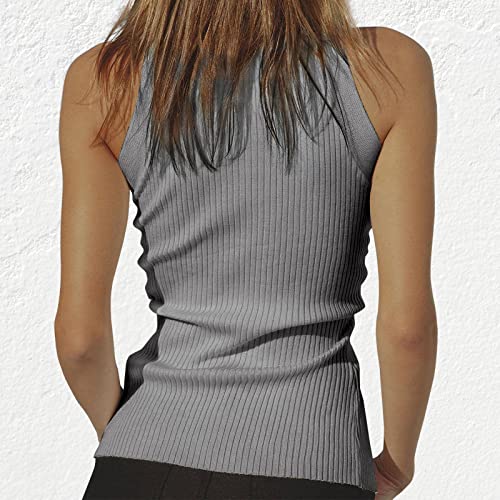 Image of Women Strapless Crop Top Sexy Hollow Out Twist Front Knitted Tank Tops Sleeveless Y2K High Neck Cut Out Sweater Vest