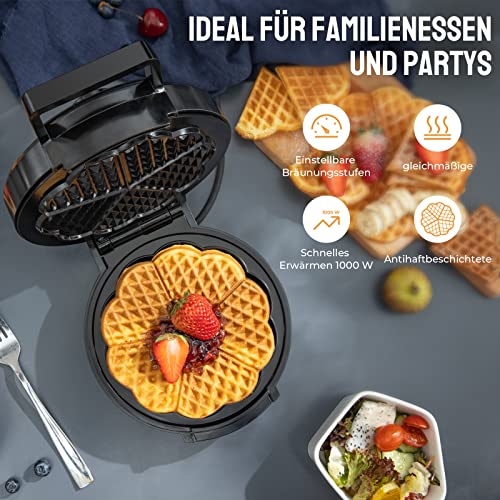 Waffeleisen Herzform 20 cm Ø kleines Mini Klassische Belgische Herz Waffel Antihaftbeschichtung Stufenlos Bräunungsgrad… – Bild 3