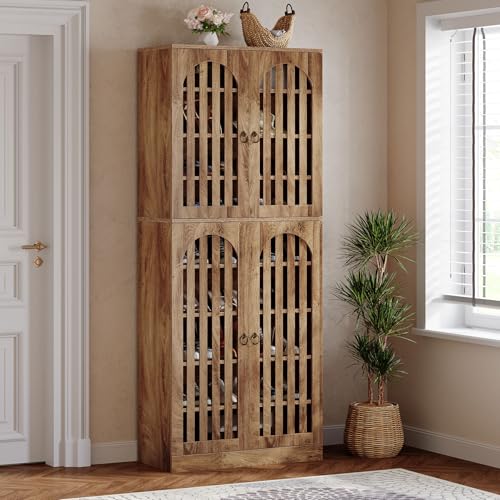 Tribesigns 70.86" Tall Shoe Storage Cabinet with Doors and Shelves, 9-Tier 27-36 Pairs Farmhouse Shoe Organizer Rack for Entryway Hallway Living Room, Closet, Brown - Image 3