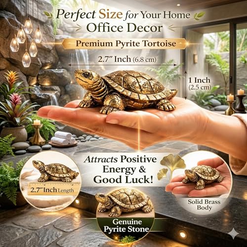 Image of Pyrite Tortoise Figurine, Natural Crystal Turtle, Gold, for Home & Office Decor, Vastu Feng Shui Good Luck, Wealth & Prosperity