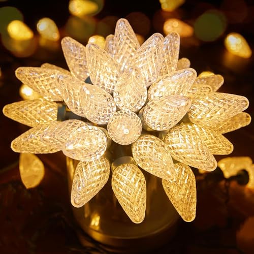 Brightown C9 LED Christmas String Lights, 66ft 100 LED Waterproof Strawberry String Lights, Plug-in Extendable Green Wire Lights String for Outdoor Indoor Outside Patio Wedding Party Decoration