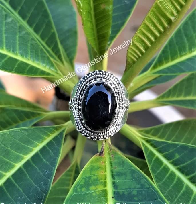 Natural Black Onyx Gemstone Ring Oval Stone Ring Handmade Ring Cabochon Ring Statement Ring Boho Ring Healing Crystal Ring Bridesmaid Gift Ring Best Gifts Forever Trendy Ring Black Onyx Jewelry