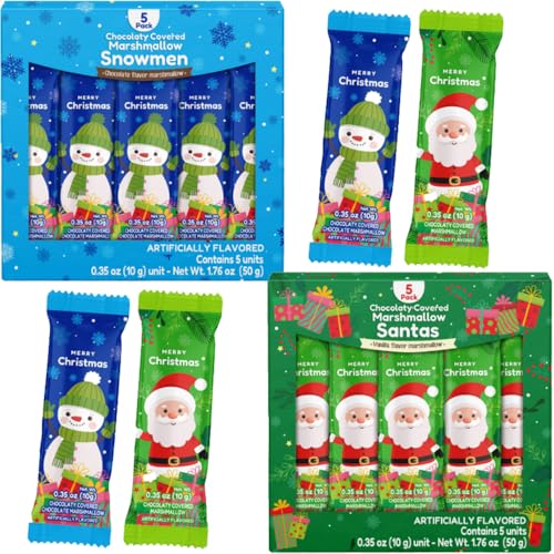 Chocolate & Vanilla Covered Marshmallow Gift Treat 10 Count | Santa & Snowmen Holiday S’mores Themed Box | Christmas Stocking Stuffer Winter Party Favor - Kids Boy Girl Gift Idea 2 Pack