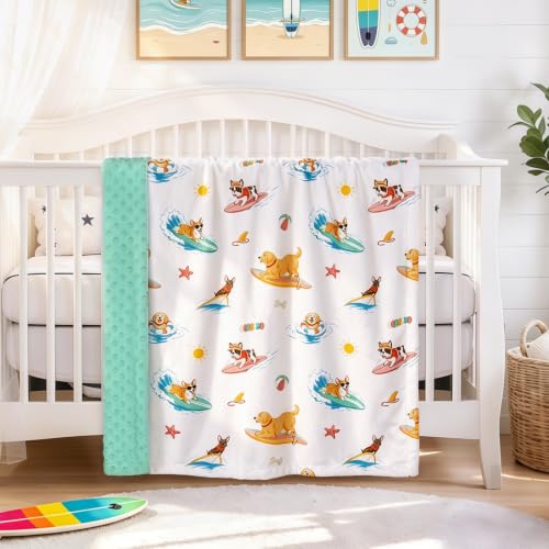 Image of BORITAR Baby Blanket for Boys Girls with Surfing Puppy Design 30 x 40 Inch