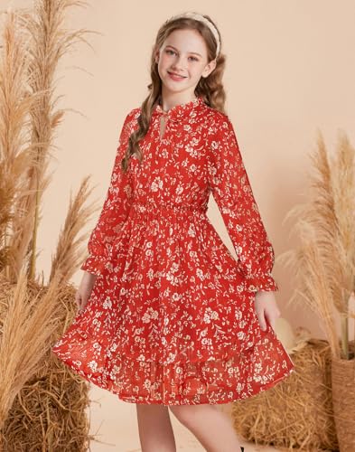 Image of GRACE KARIN Girls Fall Long Sleeve Dress Formal Party Holiday Smocked Waist Midi Dresses 5-12Years