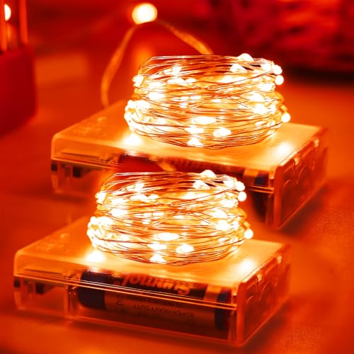Yaozhou Thanksgiving Fall Decorations Orange Fairy String Lights Indoor, Battery Operated Powered With Timer, 2 Pack Total 33Ft 100 Led Mini Mason Jar Waterproof Firefly Halloween Lights Diy Party