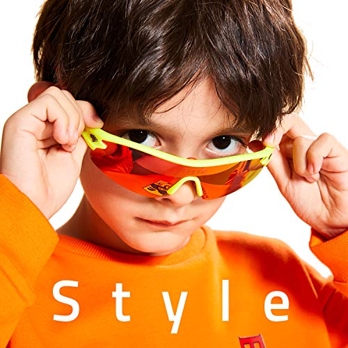 Torege Grilamid Tr90 Flexible Kids Sports Sunglasses Polarized Glasses For Junior Boys Girls Age 3-12 Tr22(White&Light Green&Yellow Lens #TOP3