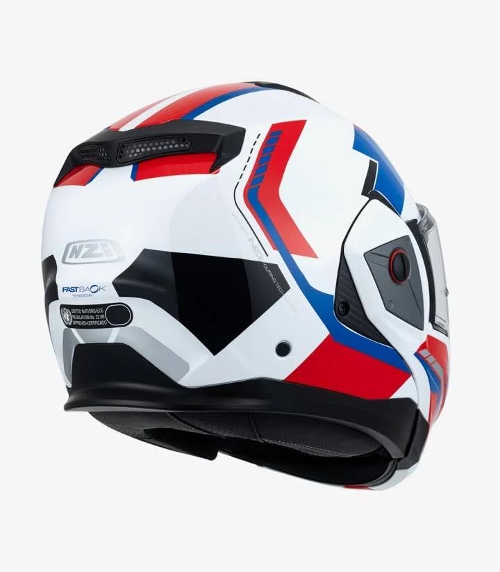NZI Casco Modular NZI Fastback Duo 180º Shadow Blanco Azul Rojo Abatible con Visor Solar - Unisex Hombre y Mujer - Homologado P/J ECE 22.06 (XXL)