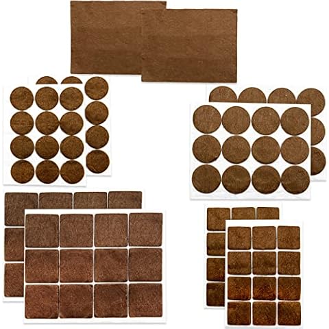98 pcs Premium Möbelschoner / Filzgleiter Großes Set mit 5 verschiedenen selbstklebenden Stickern aus Filz für Möbel Stuhl / Selbstklebend Filzunterlage Braun Cover