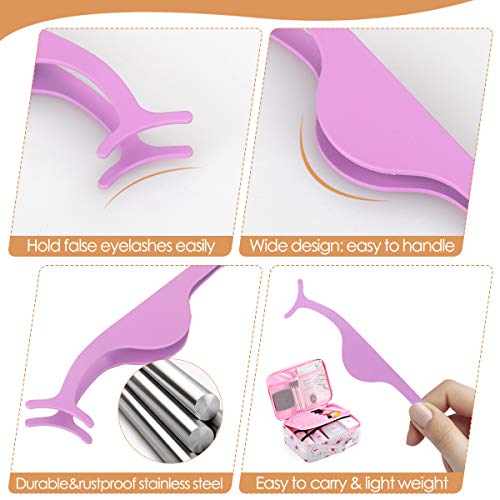 SENXILLER Eyelash Comb Metal Teeth and Folding, False Eyelash Applicator Tool Extension Tweezers Remover Clip Tweezers Nipper(Purple & Yellow)