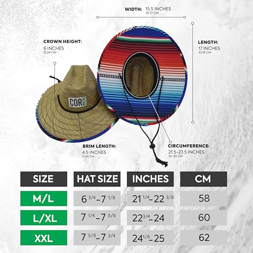 Image of COR Surf Straw Hats for Men and Women Classic Lifeguard Sun Hat with UPF 50+ Cloth Printed Under The Beach Hat