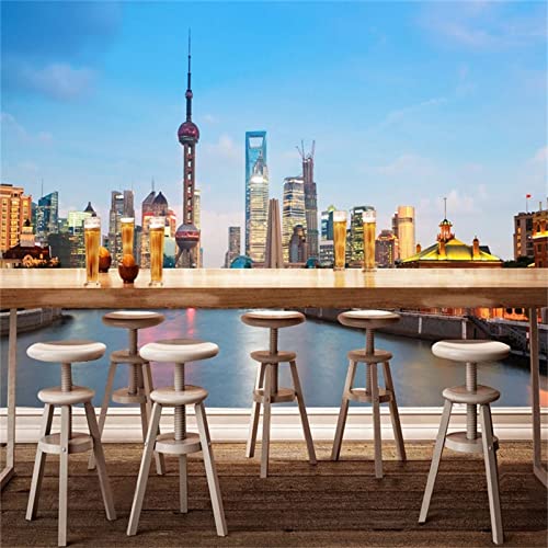 Modern Shanghai City Building View Wall Murals, Custom Oriental Pearl Of China 3D Photo Mural Wallpaper, Wall Stickers Clear Picture Apply To Living Room（59"W X 39.4"H） #TOP2