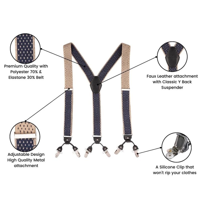 Image of The Tie Hub Suspenders for Men | Slim Clip-On Y-Back Elastic Braces | Adjustable 1.25 Inch | Formal Wedding Office