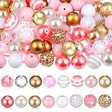 Zeyune 100 Pcs Colorful Chunky Bubblegum Beads 20mm Round Chunk Beads Plastic Rhinestone Large Beads for Pen Jewelry Chain Making Bag Craft Spacer Supplies Wedding Garland DIY (Pink Gold,Classic)