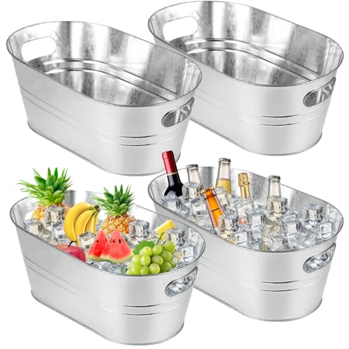 LOPYXBR 4 PCS Galvanized Bucket 3.4 Gallon Ice Buckets for
