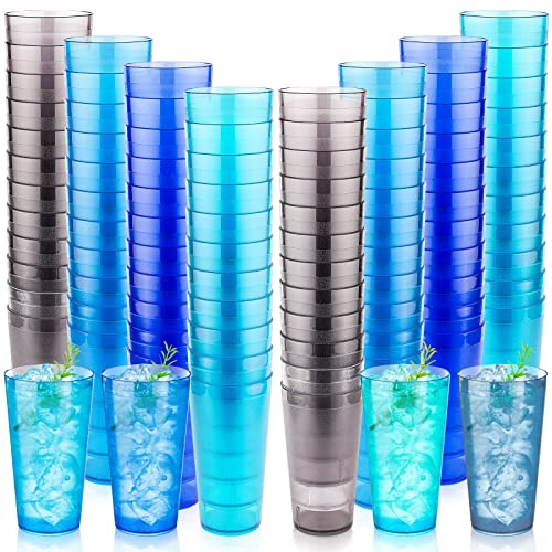 Norme 48 Pcs Plastic Restaurant Tumblers Plastic Reusable Cups Stackable Drinking Glass Dishwasher Safe Tumblers in 4 Coastal Colors for Kitchen Water(20oz)