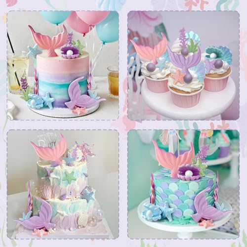 21pcs Mermaid Cake Topper, Mermaid Tail Cake Decorations for Birthday - image 5