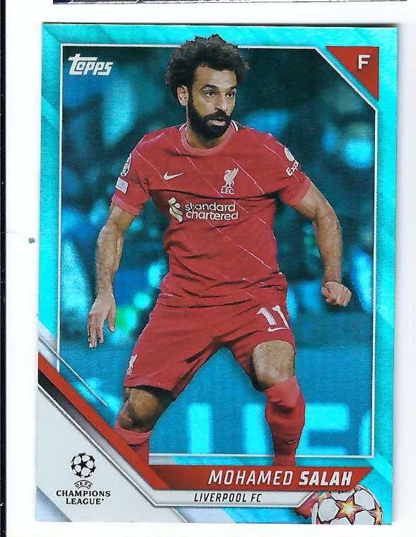 MOHAMED SALAH 2021-22 Topps UEFA Champions League Soccer Card #18 AQUA FOIL PARALLEL #259 of only 299 Made! Egypt Liverpool FC