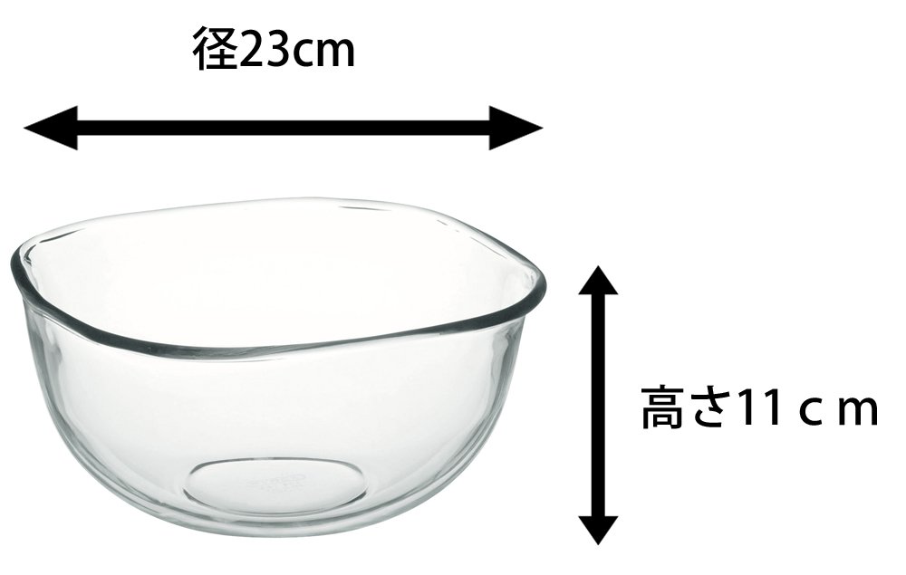 Amazon｜iwaki(イワキ) 耐熱ガラス ボウル 角型 外径23×23cm 3.3
