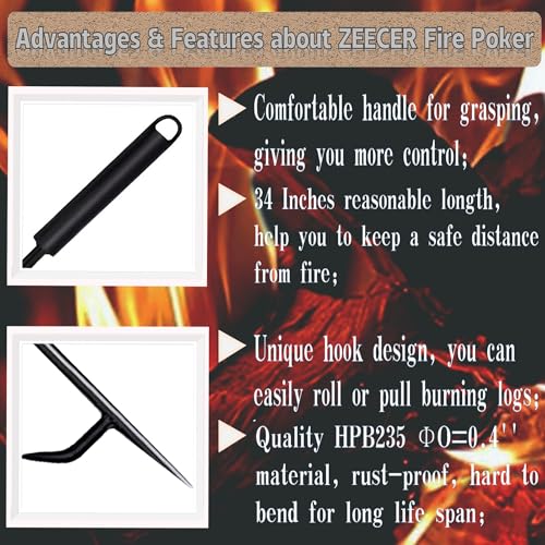 Fire Poker for Fire Pit, Heavy Duty 34-Inch Solid Steel Fireplace Poker, Portable Removable Design Fire Pit Poker Fire Poker for Outdoor Fireplaces Solo Stove Campfires & Indoor Use - Image 6